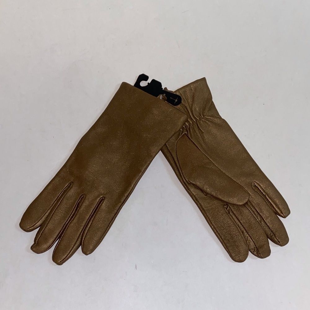 Women’s Gold Brown Shell 💯% Leather Gloves — Refined Everyday Pair Size L XL